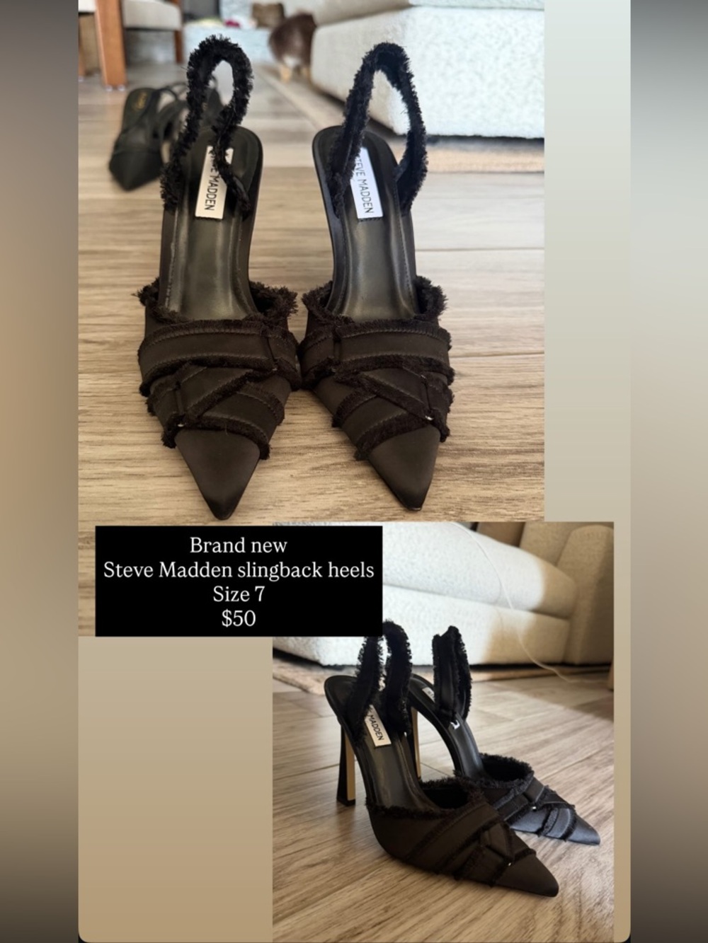 Steve Madden Black Fringed Pointed-Toe Slingback Heels